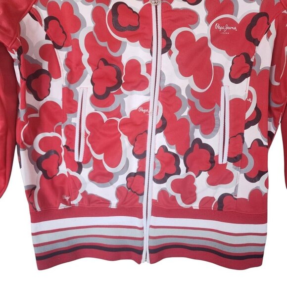 Pepe Jeans Women's Track Jacket Medium Red Heart Print Full Zip Retro Sportswear - Picture 3 of 11